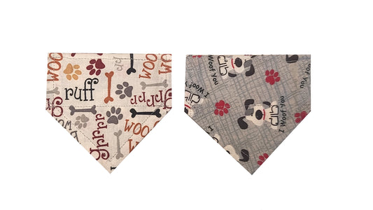 EXTRA SMALL- I Woof You & Dog Words Reversible Bandana