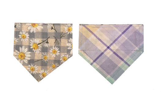 EXTRA SMALL- Spring Plaid & Daisies Reversible Bandana