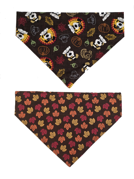 Thanksgiving and Fall Leaves Reversible Pet Bandana