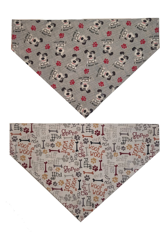 I Woof You & Dog Words Reversible Pet Bandana